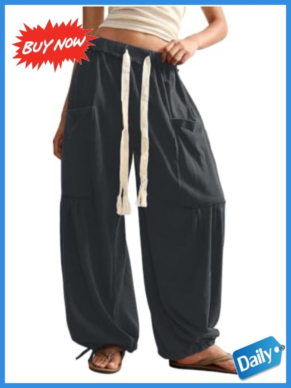 Boho Harem Sweatpants Baggy Wide Leg Drawstring Pockets Lightweight Women's